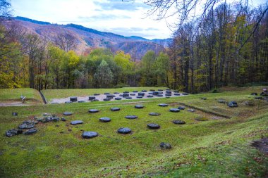 Sonbahar ormanında mezarlar ile Mezarlık
