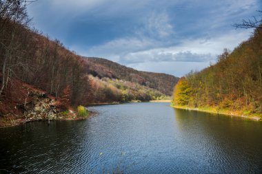 Nehir ve dağ arka plan ile müthiş doğa manzarası