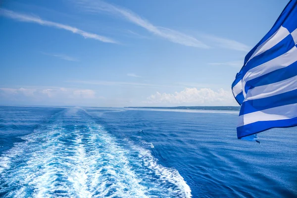 Greece National Flag Sea Agianst Sky — Stock Photo, Image