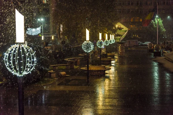 Rua Cidade Com Decorações Natal — Fotografia de Stock