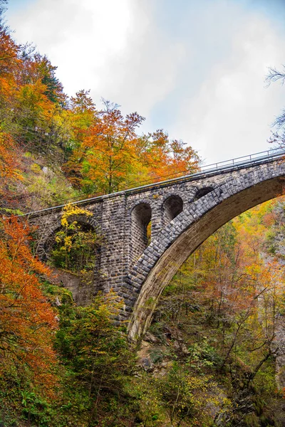 Autumn Landscape Bridge River — Stock Photo, Image