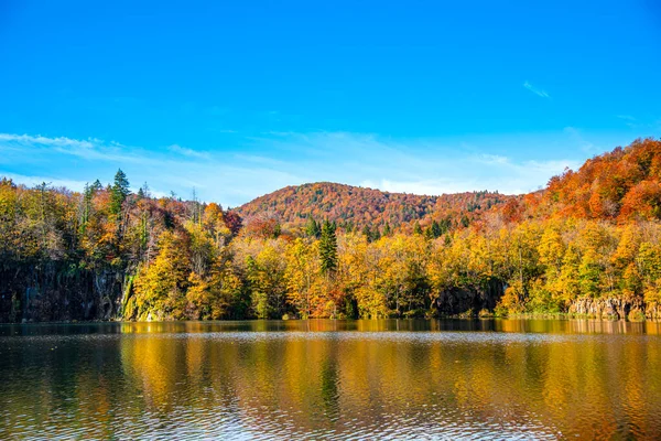 Gyönyörű Őszi Táj Fákkal Tóval — Stock Fotó