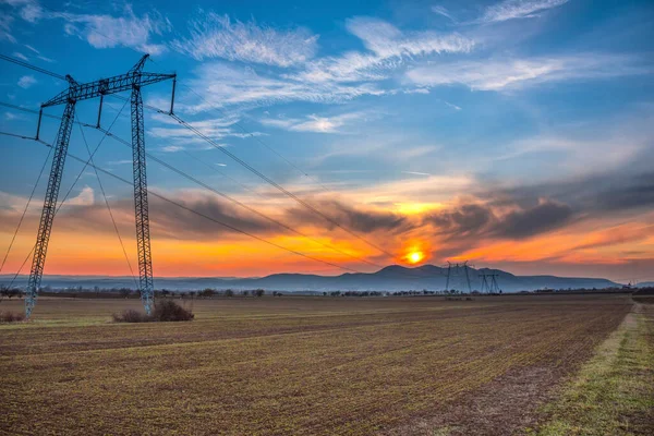 Electricidad Central Eléctrica Atardecer — Foto de Stock