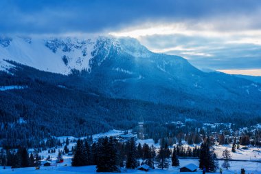Karla kaplı ağaçlarla kaplı kış manzarası