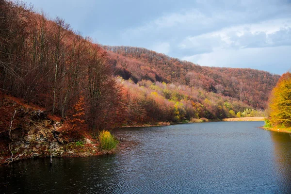 Paisaje Otoñal Con Río Árboles —  Fotos de Stock