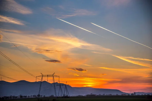 Strommasten Bei Sonnenuntergang — Stockfoto