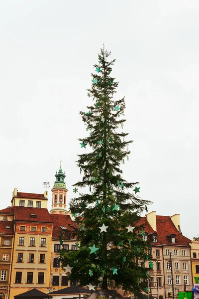 Vánoční Strom Dekorace Varšavě Old Town Market Square Detail Staré — Stock fotografie