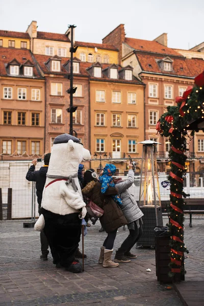 Warsaw Poland November 2017 European Christmas Market Tourists Making Selfie — Stock Photo, Image