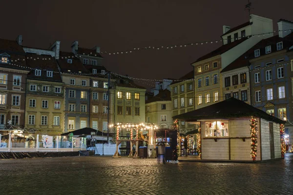 Christmas Market Warsaw Old Town Market Square Decorated Night Illumination — Stock Photo, Image
