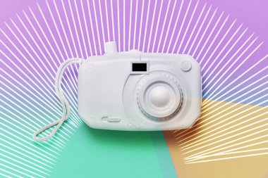 retro kamera sürrealizm soyut kavram. Çok renkli komik backg