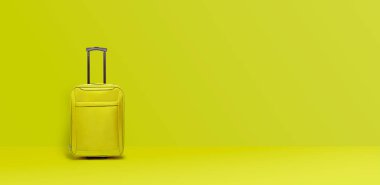 Yeşil renk duvarının yanında duran kireç yeşili bir bavul. Kavram tra