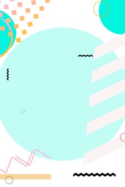 Memphis tarzı tasarım, soyut geometrik şekiller ve pastel renk paleti.