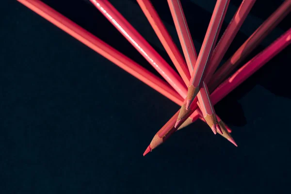 Pink Pencil Stacked One Another Dark Background Office School Concept — Stock Photo, Image