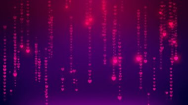 Parçacık çizgileri parlayan Glitter parçacıklar, yağmur, ışıltılı kalp düşen hareket Background.Animated Video zemin döngü çok renkli, dijital kalp yağmur.