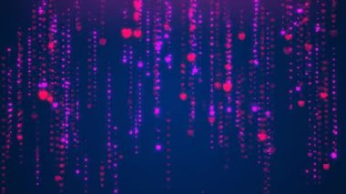 Parçacık çizgileri parlayan Glitter parçacıklar, yağmur, ışıltılı kalp düşen hareket Background.Animated Video zemin döngü çok renkli, dijital kalp yağmur.