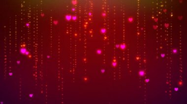 Parçacık çizgileri parlayan Glitter parçacıklar, yağmur, ışıltılı kalp düşen hareket Background.Animated Video zemin döngü çok renkli, dijital kalp yağmur.
