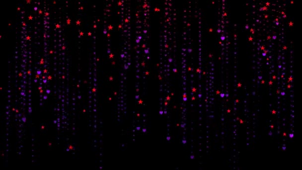 Dalende Hart Ster Glinsterende Deeltjes Strepen Regent Gloeiende Glitter Deeltjes — Stockvideo