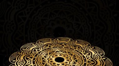 Pırıl pırıl altın tozuyla dönen birinci sınıf mandala kraliyet tasarımı. Altın parçacıkları olan soyut İslami tarz geleneksel çiçek tasarımı. Şenlik daveti için LOOP BACKground.