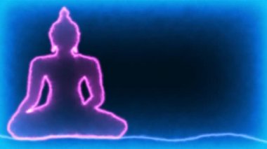 Neon hattı parlayan Buda arkaplanı oluşturuyor. Işıldayan ve ışıldayan Buda geçmişi.