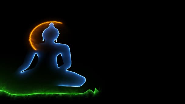 Neon Line Creating Glowing Buddha Background Glowing Sparkling Meditating Buddha — Stock Video