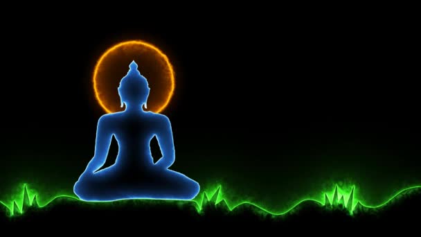 Linea Neon Che Crea Sfondo Buddha Incandescente Brillante Scintillante Meditazione — Video Stock