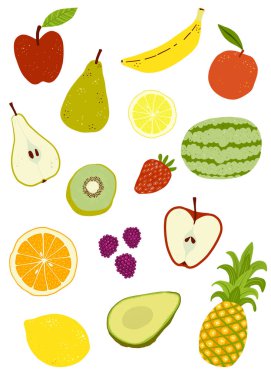 Beyaz bir zeminde izole meyve vektör çizim simgeler.