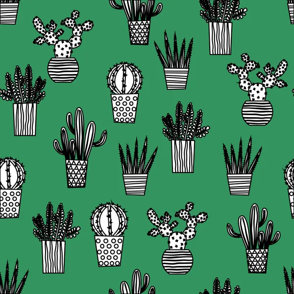 Cactus Cactus Suculentas Lindo Maceta Planta Interior Ilustración Con Iconos — Vector de stock