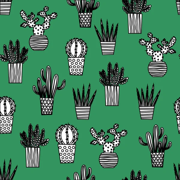 Kaktüs, kaktüsler ve succulents şirin saksı houseplant illüstrasyon izole simgeleri bir kesintisiz vektör yineleme deseni ile. Mükemmel yüzey desen tasarım, kumaş, tekstil, ileti örneği ve çok daha fazlası için.