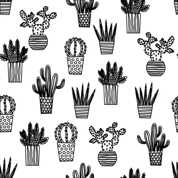 Kaktüs, kaktüsler ve succulents şirin saksı houseplant illüstrasyon izole simgeleri bir kesintisiz vektör yineleme deseni ile. Mükemmel yüzey desen tasarım, kumaş, tekstil, ileti örneği ve çok daha fazlası için.