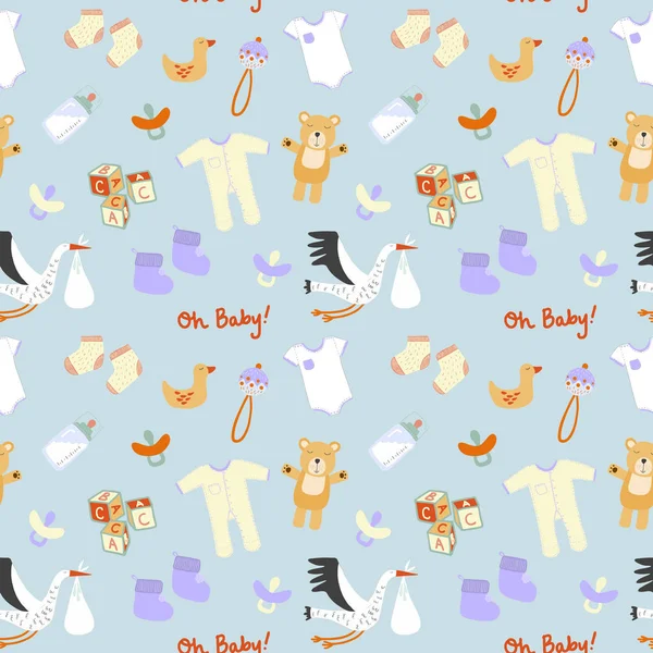 Gender Neutral New Baby Icons Seamless Repeat Patent — стоковый вектор