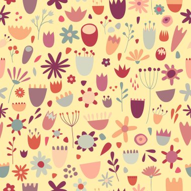 Basit bir halk tarzı çiçek çiçek tebrik kartları, kırtasiye, tekstil, ev ve hediye, arka planlar, duvar kağıdı ve çok daha fazlası için uygun sorunsuz desen karo, tekrar.