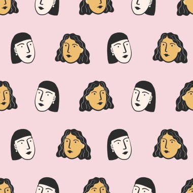 Kesintisiz bir tekrarlama deseninde kadınların yüzleri.