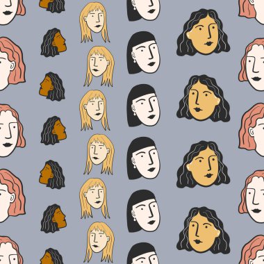 Kesintisiz bir tekrarlama deseninde kadınların yüzleri.