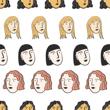 Kesintisiz bir tekrarlama deseninde kadınların yüzleri.