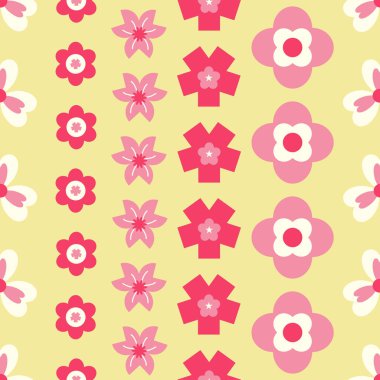 Duvar kağıdı, arka plan, tekstil, ev eşyaları, Kırtasiye ve çok daha fazlası olarak kullanılmak üzere uygun basit Retro pembe çiçek Dikişsiz tekrar deseni.