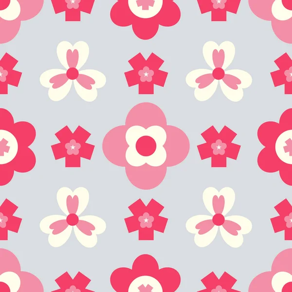 テキスタイル 家庭用品 文房具などとして使用するのに適したシンプルなレトロなピンクの花のシームレスな繰り返しパターン — ストックベクタ