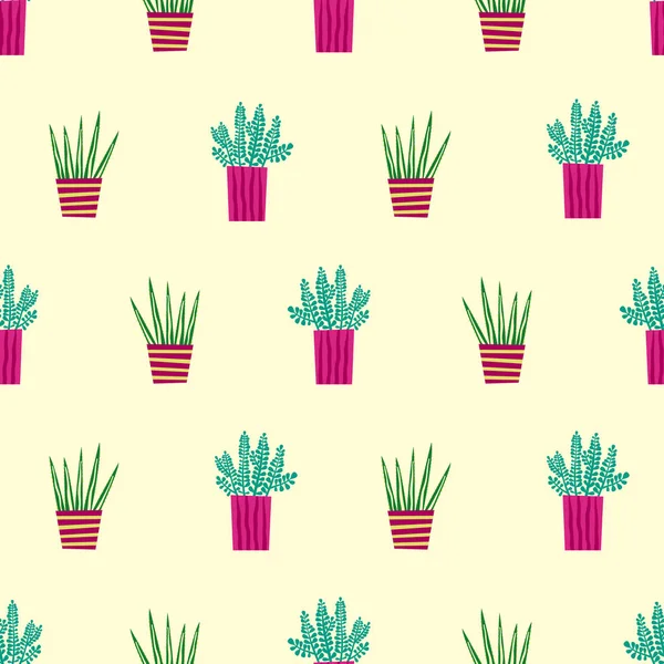 Cactus Cactus Plantas Maceta Suculentas Patrón Vector Repetido Sin Costuras — Vector de stock