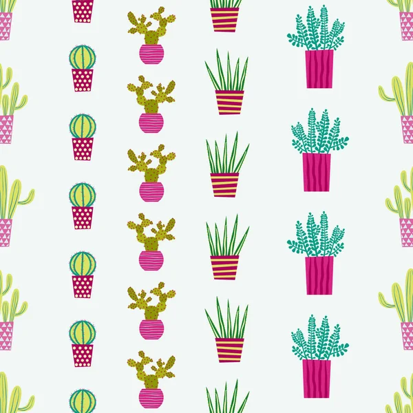 Cactus Cactus Plantas Maceta Suculentas Patrón Vector Repetido Sin Costuras — Vector de stock