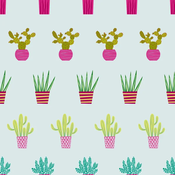 Cactus Cactus Plantas Maceta Suculentas Patrón Vector Repetido Sin Costuras — Vector de stock