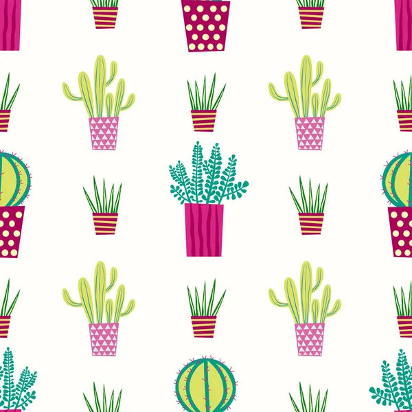 Cactus Cactus Plantas Maceta Suculentas Patrón Vector Repetido Sin Costuras — Vector de stock