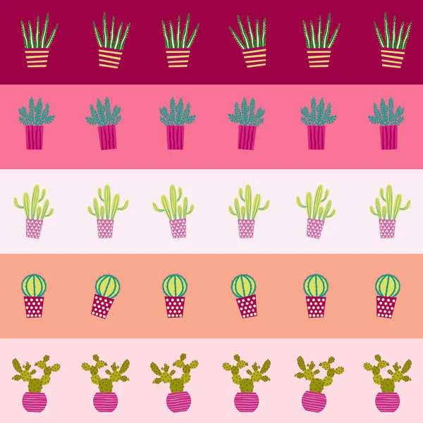 Cactus Cactus Plantas Maceta Suculentas Patrón Vector Repetido Sin Costuras — Vector de stock