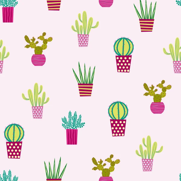 Cactus Cactus Plantas Maceta Suculentas Patrón Vector Repetido Sin Costuras — Vector de stock