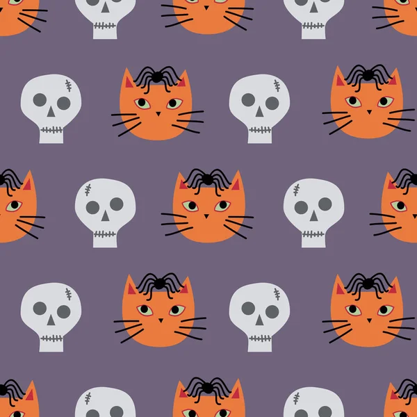 Patrón Repetición Sin Costuras Caprichoso Lindo Con Gatos Calaveras Calabazas — Archivo Imágenes Vectoriales