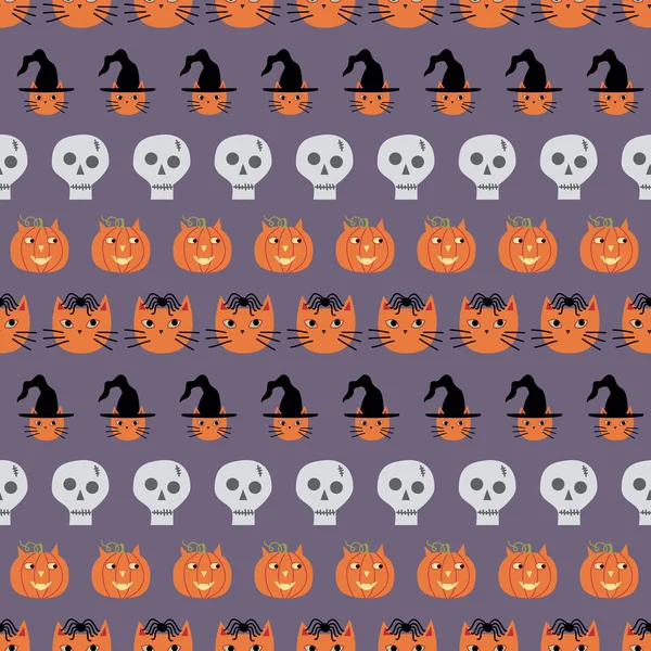 Patrón Repetición Sin Costuras Caprichoso Lindo Con Gatos Calaveras Calabazas — Vector de stock