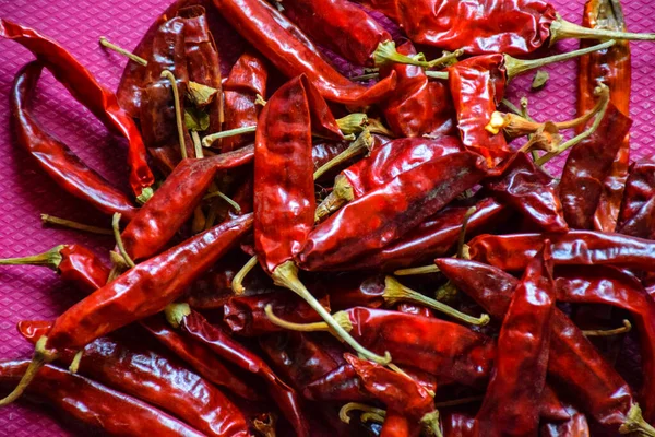 Vista Superior Chiles Rojos Picantes Secos — Foto de Stock