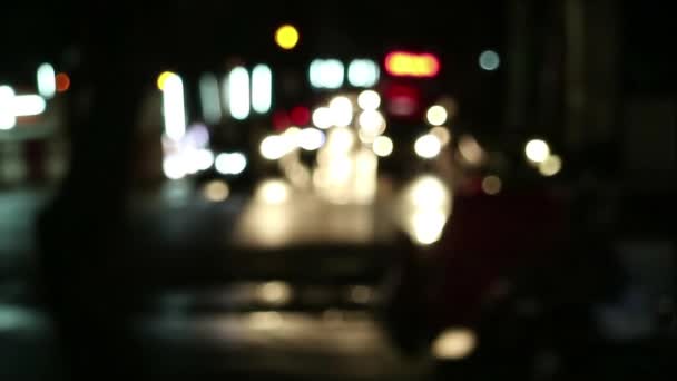 Vista Desfocada Tráfego Noturno Bangkok Tailândia Luz Reluzente Fundo Adverte — Vídeo de Stock