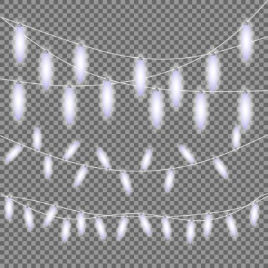 Parlak mavi Noel izole tasarım öğeleri ışıklar. Parti, tatil, yeni yıl, Doğum günü veya tebrik kartı tasarımı için parlayan dize ışıklar. Çelenk, Noel süsleri. Şablon veya sahte kadar.