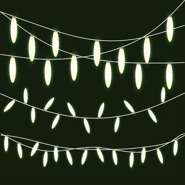Φωτεινό Κίτρινο Χριστουγεννιάτικα Φώτα Απομονωμένες Σχεδιαστικά Στοιχεία Λαμπερό Φώτα String — Διανυσματικό Αρχείο