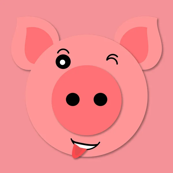 Tongue Emoji. Pig muzzle close up. Funny and cute pig face in cartoon style. 3d paper art. Vector. Pig icon.