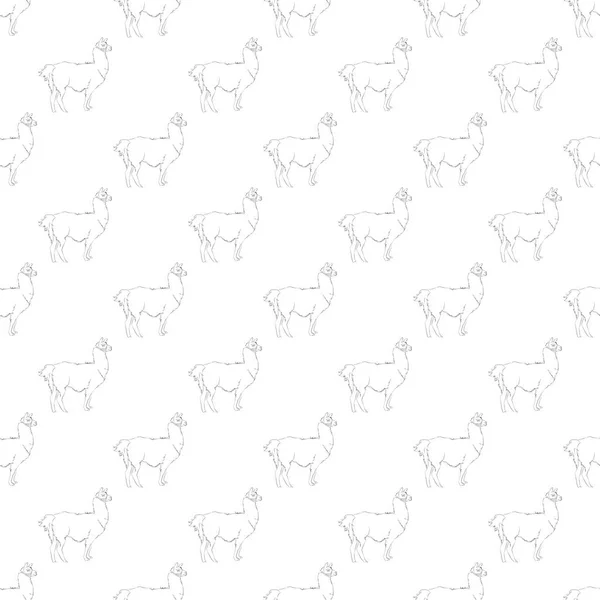 Patrón Sin Costuras Lama Hermoso Boceto Dibujado Mano Realista Alpaca — Archivo Imágenes Vectoriales